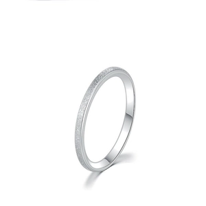 Elegant minimalist silver titanium steel ring with a frosted matte finish for women