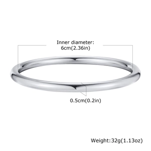 Detailed view of the 5mm silver stainless steel bangle with dimensions and weight specs