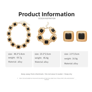 Detailed size specifications for vintage geometric necklace, bracelet, and earring set