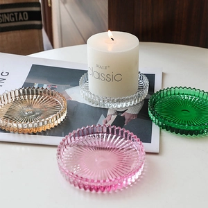 Vassoio Portacandele In Vetro Rigato Minimalista Nordico Piatto Bordo Ingranaggio Scanalato Trasparente Colorato Decorativo Casa Matrimonio Festa