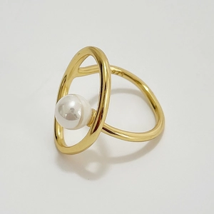 Minimalist 925 Sterling Silver Shell Artificial Pearl Adjustable Ring Geometric Circle 18K Gold Plated For Women