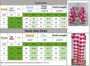 Detailed size chart for pink plaid V-neck crop top and wide-leg pants set with S-L measurements