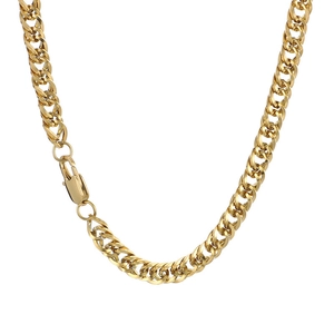 Polished gold curb chain necklace for men made of durable titanium steel with lobster clasp