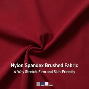 Dark red brushed nylon-spandex yoga set fabric with soft texture and four-way stretch