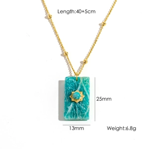 Detailed view of square stone pendant necklace with dimensions 25mm by 13mm