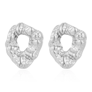 Modern irregular lava texture hollow circular silver stainless steel stud earrings