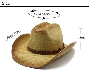 Tabella taglie dettagliata del cappello da cowboy in paglia con tesa da 9 cm e 58 cm