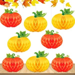Honeycomb Paper Pumpkin Chestnut Hanging Decorations Thanksgiving Harvest Autumn Party Ornament 3D Foldable Desktop Decor