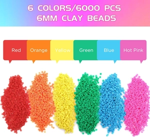 Detailed view of 6000 pieces of 6mm clay beads in six vibrant colors for DIY jewelry