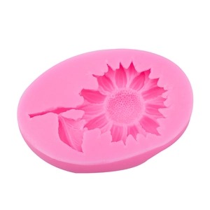 Pink sunflower silicone mold for DIY soap and baking crafts with leaf texture details