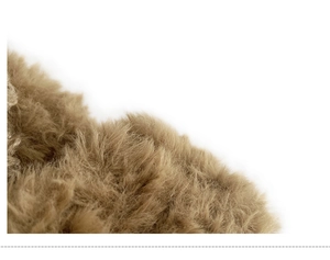 Detailed macro view of soft brown faux fur texture on a sweet knitted rabbit ear hat