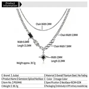 Double-layered titanium steel star necklace with black and clear square gemstones