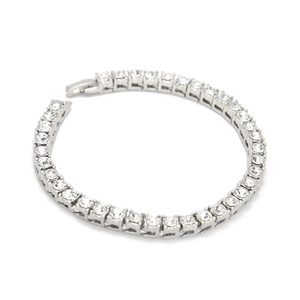 Mens silver tennis bracelet with 5mm sparkling cubic zirconia stones on white background