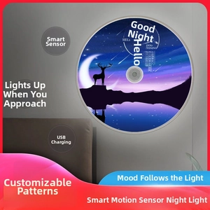Close-up of USB rechargeable night light featuring a starry sky and deer pattern