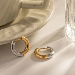 4mm creative mixed gold and silver plated stainless steel hoop earrings for women