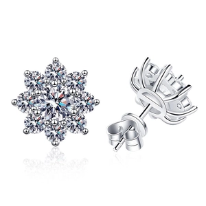 Classic S925 sterling silver sunflower stud earrings with 1 carat D color moissanite stones