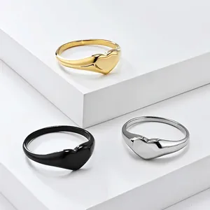 Minimalist Heart Signet Ring Stainless Steel Polished Smooth Fashion Jewelry For Women Men
