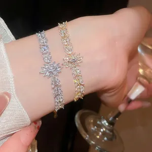 Bracelet Réglable Fleur Épi De Blé Cuivre Zircone Cubique Coupe Marquise Feuille Bijoux Élégants Pour Femmes