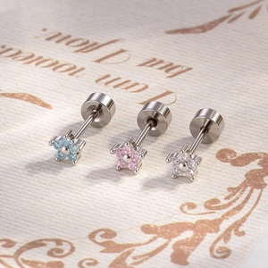 Minimalist flower tragus earrings with micro-inlaid zircon and flat back screw design