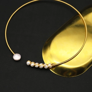 GLSEEVO Handmade Brass 18K Gold Plated Natural Freshwater Pearl Collar Choker Necklace For Women Minimalist Elegant Jewelry Gift