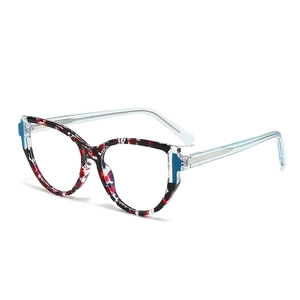 Fashionable cat-eye blue light blocking glasses with tricolor floral frame and blue temples