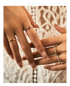 Exquisite hand-worn S925 silver rings with pigeon blood red stones and lace detail
