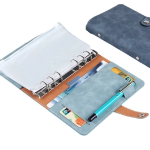 Grey-blue 6-ring binder savings challenge planner with budget zipper envelopes