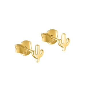 Close-up of gold-plated S925 sterling silver cactus studs with hallmark detail