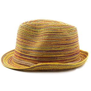 Unisex colorful striped straw sun hat with brown rope band for beach vacations