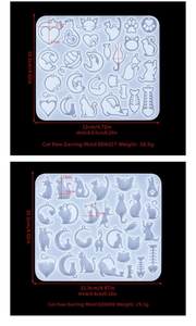 Detailed size measurement of silicone cat paw and kitten shaped jewelry earring molds