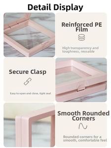 Detail view of pink PE film jewelry display box showing high toughness and snap closure