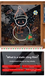 Détail montrant les autocollants de fenêtre de bonhomme de neige de Noël électrostatiques