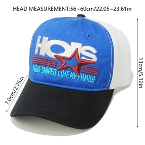 Détail de la casquette tricolore avec broderie HOLS et spécifications de taille