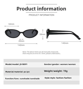 Detailed size specifications for vintage oval sunglasses featuring frame width and lens height