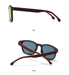 Detail view of side and back profile of men's classic TR sunglasses with red mesh temples