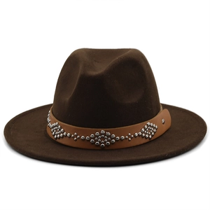 Classic dark brown wool felt fedora hat with studded leather band decoration