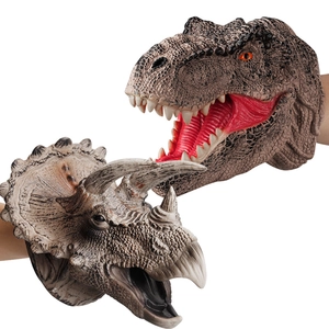Realistic soft rubber Tyrannosaurus and Triceratops dinosaur hand puppets for kids