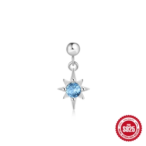 Elegant S925 sterling silver ball stud earring with blue crystal star charm pendant