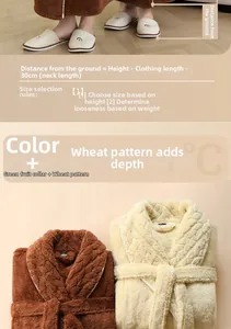 Detailed view of plush flannel bathrobe featuring shawl collar and wheat ear pattern