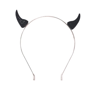 Serre-tête cornes de diable noir pailleté avec monture en métal argenté pour Halloween