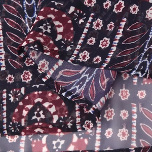 Women's loose paisley print blouse shirt with ethnic floral pattern in red and blue