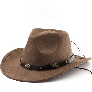 Cappello Da Cowboy Western Vintage Camoscio Feltro Tesa Larga Fedora Fascia In Pelle Concho Metallico Per Viaggi Festival