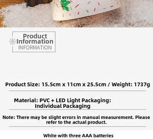 Detailed size chart for Christmas gingerbread man snow globe with LED lighting dimensions