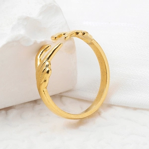 Minimalist golden stainless steel adjustable ring featuring a hugging hands design