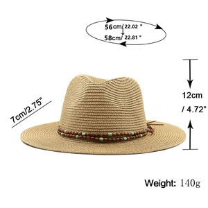 Women's woven straw western cowboy hat with turquoise bead band and tassel for summer