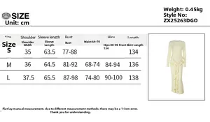 Detailed size chart for slimming autumn long dress with bust and waist measurements