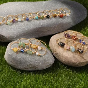 Bagues Enroulées De Fil De Pierre Naturelle Pour Femmes Bijoux En Fil Doré Faits À La Main Cristal De Guérison Améthyste