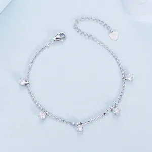 Minimalist S925 sterling silver bead bracelet with sparkling round cubic zirconia stones