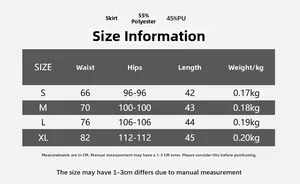 Tableau des tailles détaillé pour la mini-jupe en cuir PU de la taille S à XL