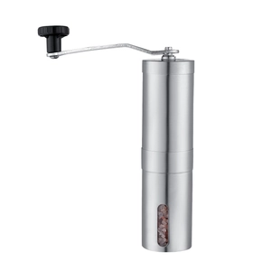 Portable stainless steel manual coffee grinder with handle and transparent view window